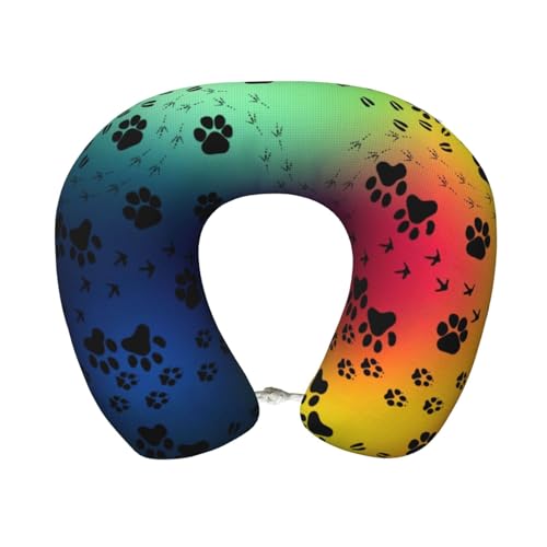 Pidgazdfgv Almohada de viaje con estampado de huellas de patas, almohada de cuello de espuma viscoelástica, lavable a máquina, festival