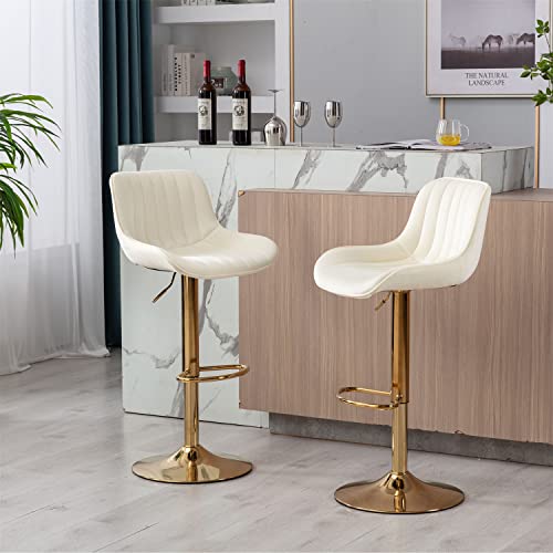 I-Pook Bar Stools Set Of 2 Swivel Adjustable Barstools With Back And Footrest Modern Counter Height Bar Chairs Lift Stools For Kitchen Bistro Pub Dining Room, Beige #TOP4