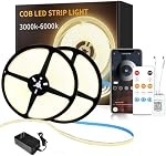 100FT COB LED Strip Lights,3000K DC 24V Dimmable Warm White Flexible LED Rope Lights for Bedroom,with Remote and App Control LED Lights Strip for Living Room, Shelf,Cabinet