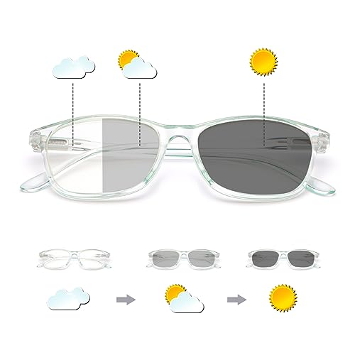 MIRYEA Photochromic Nearsighted Distance Glasses Transition Sunglasses For Men Women Retro Myopia Glasses TR90 Lightweight Negative Power Shortsighted Black Full Frame Eyewear Anit Glare UV Protection