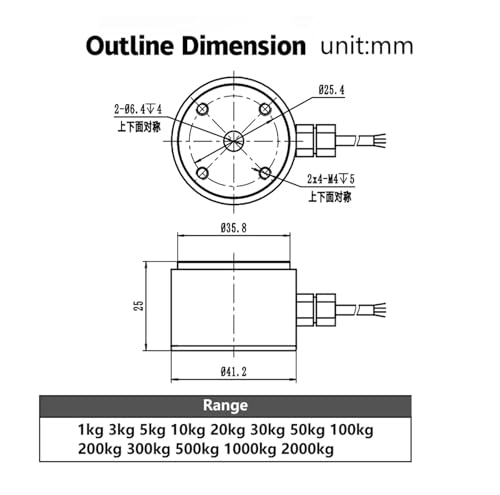 Cellule de charge bouton et capteur de force de compression DYZ-101 100kg - 6