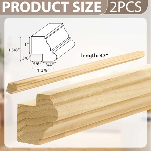Image of DoubleFill 2 Pack 47 inch Kitchen Cabinet Light Rail Molding 1-3 /8 inch Wide x 1-1 /2 inch Trim Wood Unfinished Kitchen Cabinet Molding for DIY Cabinetry, Yellow Poplar, 94 inch Total
