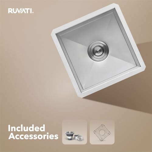 Image of Ruvati 15 x 15 inch Undermount 16 Gauge Zero Raduis Bar Prep Square Kitchen Sink Single Bowl - RVH7115