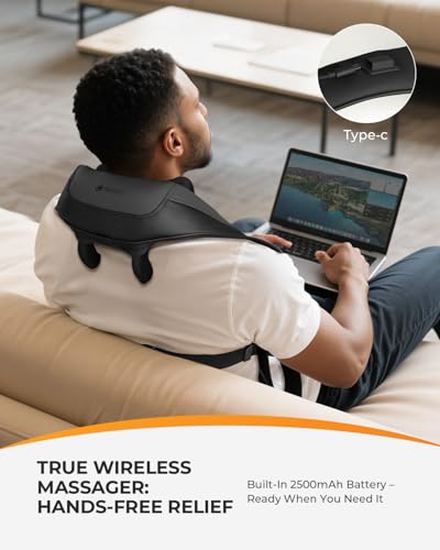 Image of CooCoCo HSA Eligible Cordless Neck Massager with Heat, Larger Heating Area | FSA Wearable, 3 Intensities, Hands-Free, 6D Shiatsu Shoulder and Back Massager for Office Travel,Gifts for Women Men
