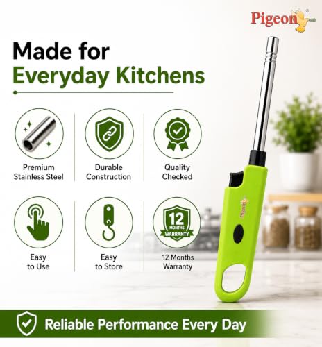 Image of Pigeon Flash Gas Lighter Set of 2 | Piezo Ignition Technology | Stainless Steel Long Nozzle | Ergonomic Grip | Manual Gas Stove Lighter | Suitable for LPG & PNG Gas Stoves | No Battery Required