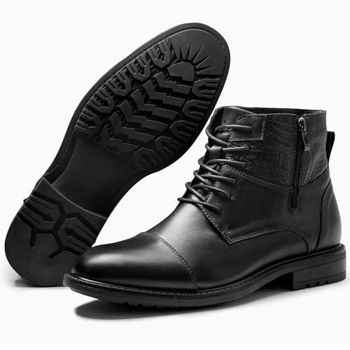 Image of Holy dove Mens Oxford Leather Dress Boots Cap Toe Side Zip Fashion Mid Top Chukka Ankle Boots for Men Size 9