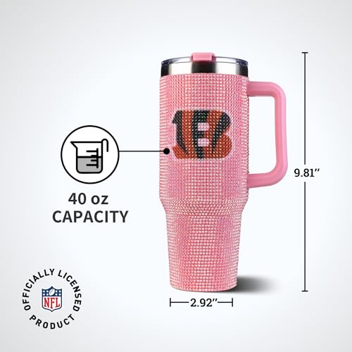 Image of The Memory Company Officially Licensed 40oz Pink Bling Game Day Tumbler, Cincinnati Bengals