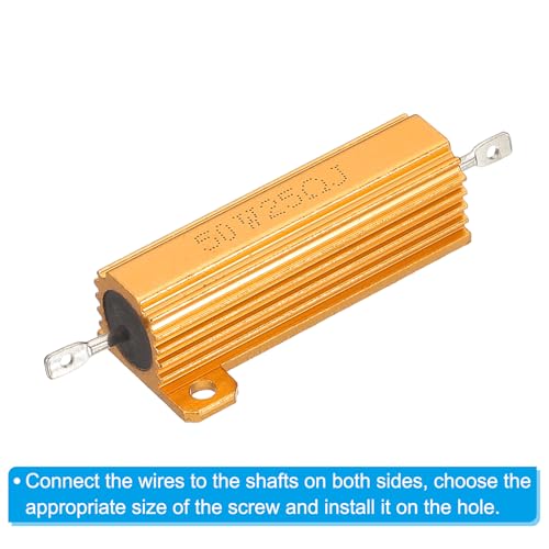 PATIKIL 50W 25 Ohm Aluminum Shell Resistor, 2 Pack Aluminum Housing Resistor Housed Case Wirewound Resistors Screw Tap Power Resistor 5% Tolerance, Golden