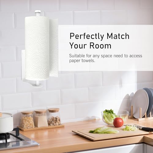 Image of SetSail Paper Towel Holder, Paper Towel Holder Under Cabinet with Adjustable Damper Easy Tear Wall Mount Self-Adhesive or Drilled for Kitchen Bathroom, White
