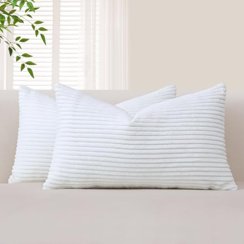 Sungeek Juego de 2 fundas de cojín decorativas de pana suave, fundas de cojín decorativas para sofá o salón, 30 x 50 cm, color blanco