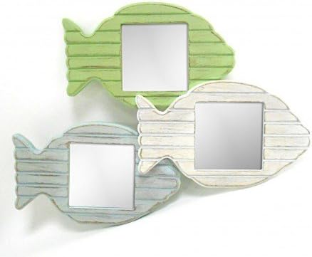 Concepts Aquarium Theme Fish Home Decor 3 Mirror Collage Drift Wood Wall Mirror Colorful Display with Rustic Look