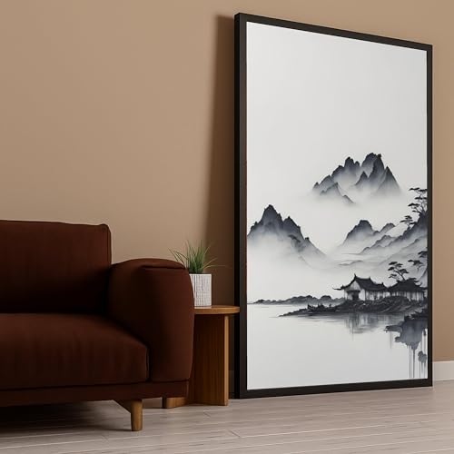 Tableau paysage de montagne brumeux 30 x 50 cm pour habiller un mur vide sans encombrer