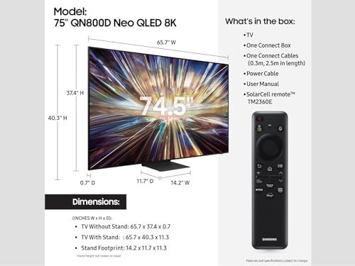 Image of Samsung 75-Inch Class QLED 8K QN800D Series Mini LED, Neo Quantum HDR Smart TV w /Dolby Atmos, Object Tracking Sound+, AI Motion Enhancer, Real Depth Enhancer Pro, Alexa Built-in (QN75QN800D, 2024)