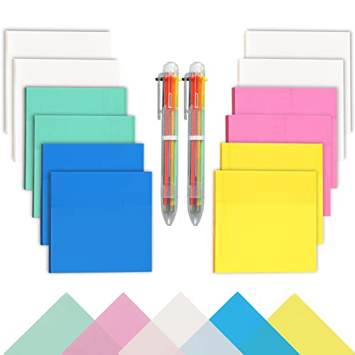 600 Blätter Transparente Haftnotizen, 12 Pads Transparente Haftnotizen, Selbstklebendes Wasserdichtes Papier, für Bürodokumente oder Bücher (75×75 mm.5 Farbe) Cover