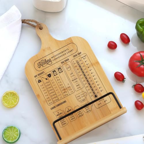 Cookbook Stand, Wooden Cookbook Holder for Kitchen Counter, Recipe Book Holder with Measurement Conversion Chart, Recipe Book Stand for Holding Cookbooks