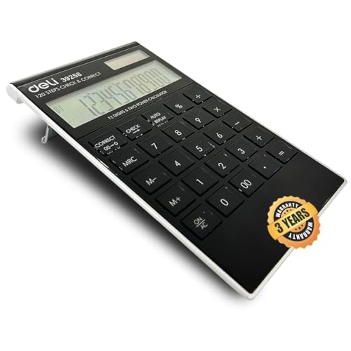 Deli W39258 Calculator Big Size | 3 Years Warranty | 12 Digits with Steps Check and Correct Desktop Calculator - Black