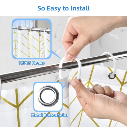 Aceyoon Shower Curtain 71" X 78" Waterproof Fabric Liner, Gold Striped Shower Curtain For Bathroom With 12 Hooks, Machine Washable & Water Resistant Bath Curtain Accessories #TOP3