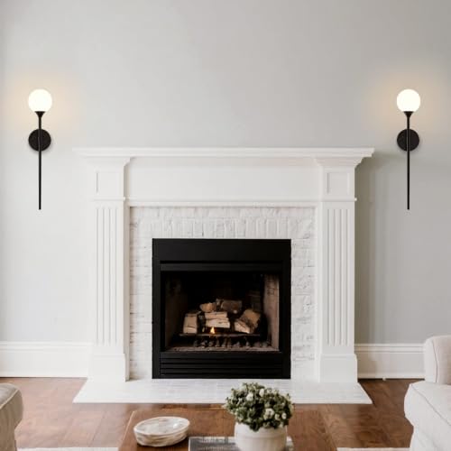 Image of Single Black Globe Glass Wall Sconce with Milk White Glass Shade