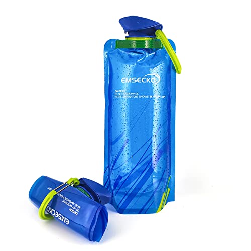 EMSECKO Collapsible Water Bottle - 700ml Foldable BPA-Free Durable Carabiner Reusable Flexible Storage Bag for Fish Bait, Milk Powder, and Nuts, Ideal for Hiking, Camping, and Travel