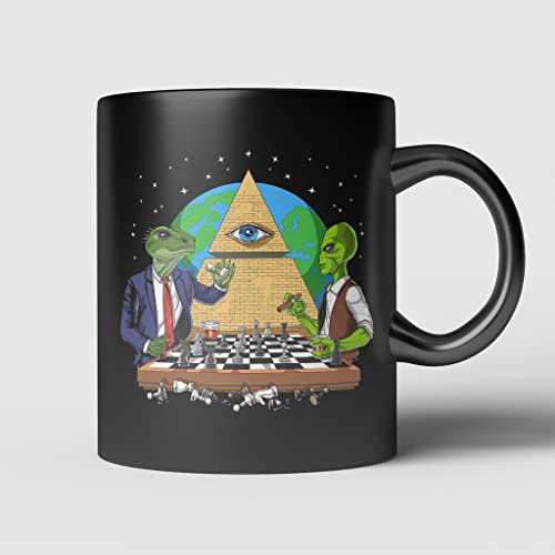 934 Tazza Divertenti Carine Mug Tazza In Ceramica Regalo 330Ml Illuminati Alieni, Teorie Del Complotto, Alieni Ufo Spaziali, Piramide Dell'Occhio Che Tutto Vede, Alieno, Alieno