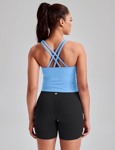 Image of HeyNuts Longline Zeal Bras Medium Impact Wirefree Sports Bras Workout Crop Tank Tops with Removable Pads, A-D Cups