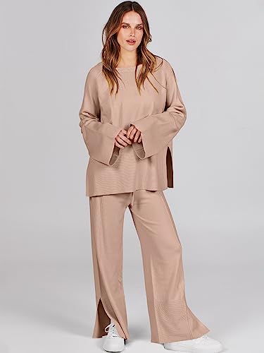 ANRABESS Women's 2-Piece Knit Sweater and Wide Leg Pant Set