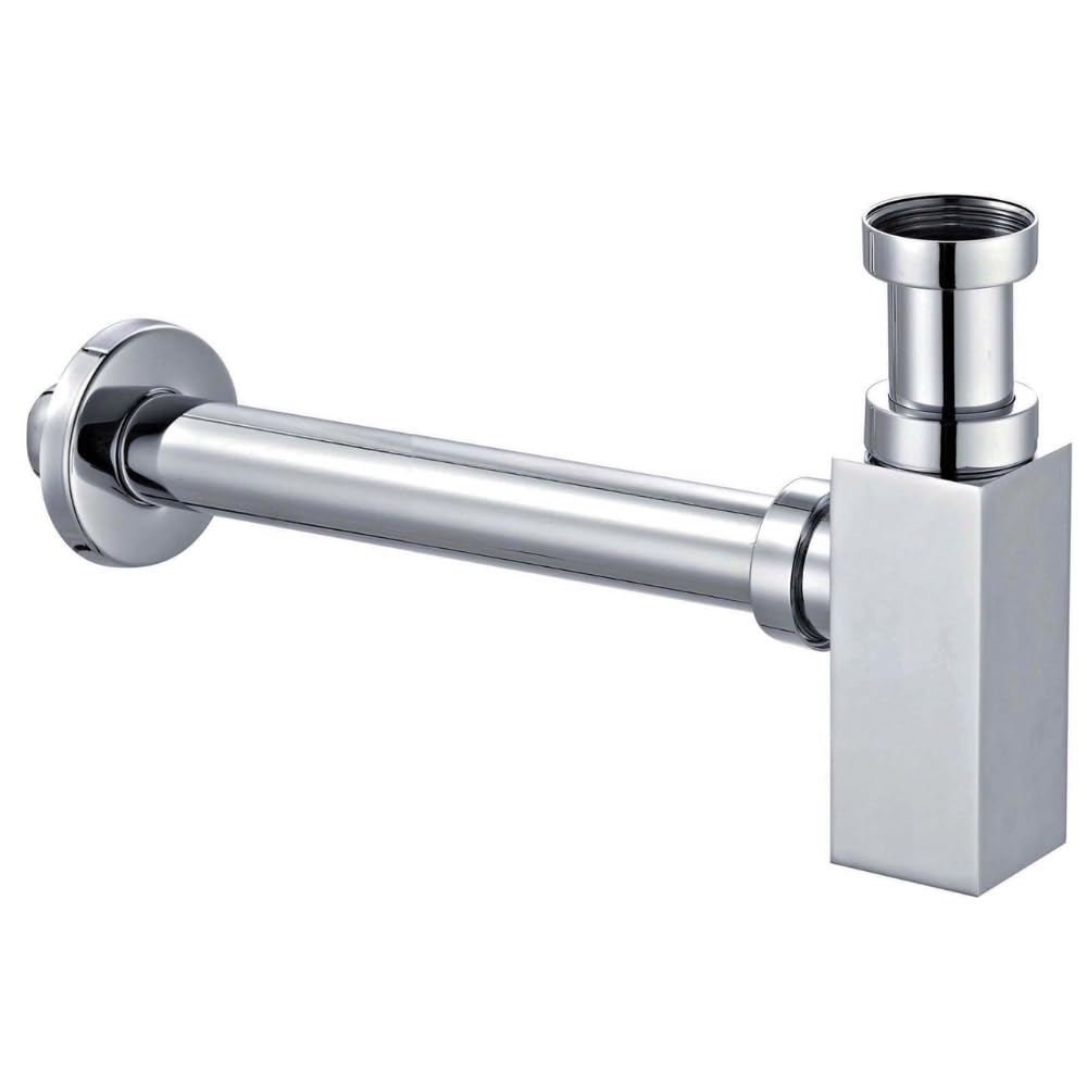 Schläfer 3439650 | Universal Design quadratisch Siphon Waschtisch, Waschbecken und Waschschale, höhenverstellbar, Geruchsverschluss mit Reinigungsöffnung, Röhrensiphon von 1 1/4 Zoll x Ø 32 mm