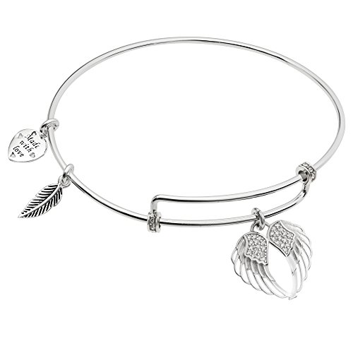 Qina C. Chapado en Plata de Ley 925 Tutor CZ alas de ángel con Plumas de corazón Encanto Brazalete Pulsera de Bar