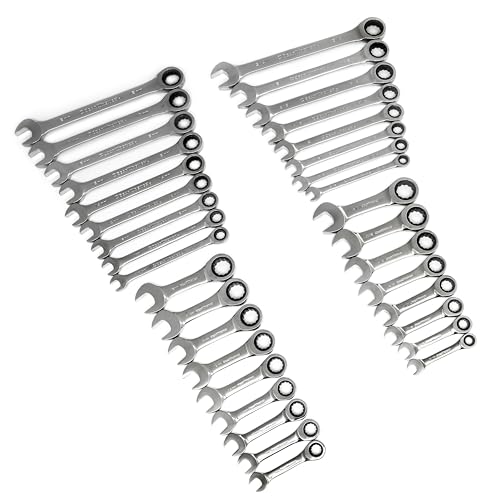 GEARWRENCH 34 Pc. Standard & Stubby Ratcheting Wrench Set, SAE & Metric - 85034