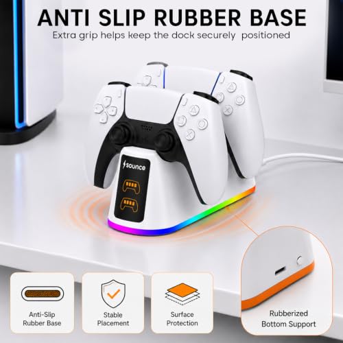 Image of Sounce PS5 Controller Charging Station, 2-Hour Fast Dual Charger Dock for PlayStation 5 DualSense Controllers, Charges Two Controllers at Once with 2 Included Charging Cables (White).