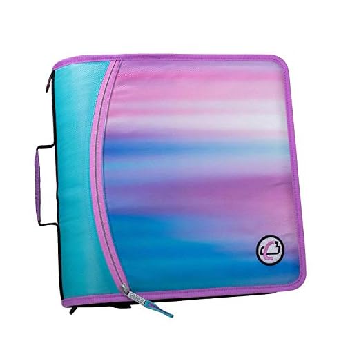 Case it D-386-P Zipper Binder, 3-Inch Capacity, with 5-Tab Expanding File, Zip Mesh Pocket, Shoulder Strap, Aqua Ombre (D-386-P-AQOM)