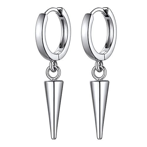 Bestyle Damen Herren Huggie Ohrringe mit Anhänger, Creolen Silber 925 Damen, Hoop Rund mit Kegel, Silberschmuck Cover