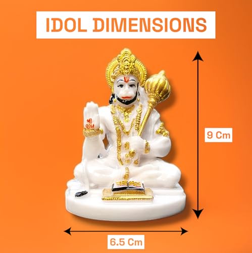 Image of RIANZ Resin Hanuman Ji Idol for Car Dashboard, Home & Office Desk - Bajrang Bali Murti for Protection from Negative Energy, Good Luck, Success and Prosperity (White), 6.5 x 3 Cm