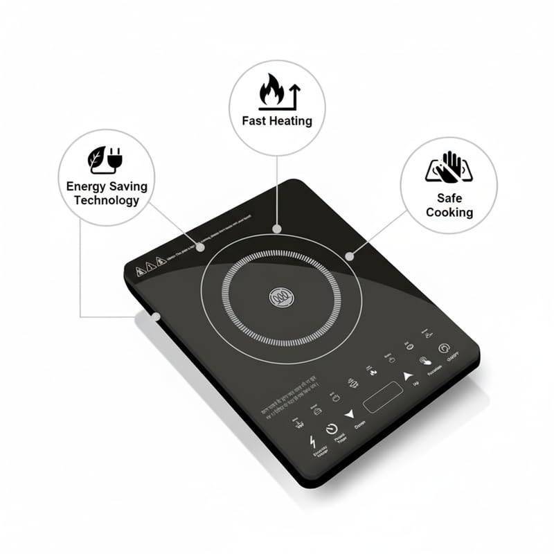 Image of Drumstone (15 Years Warranty) 2000W Portable Induction Cooktop - Electric Stove with Touch Control, Fast Heating, Energy Efficient, Multiple Cooking Modes, Black Glass Surface for Home Kitchen