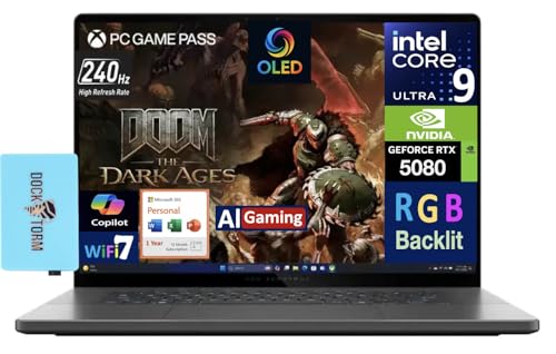 Image of ASUS ROG Zephyrus AI Gaming Laptop 16.0 inch 240Hz OLED WQXGA Display (Intel Ultra 9-285H, GeForce RTX 5080 16GB, 32GB LPDDR5X, Win 11 Pro) w /MS 365 Personal, DKZ USB Port Expander