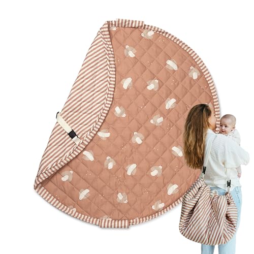 Image of Blooom 2-in-1 Quilted Baby Play Mat & Toy Storage Bag | Large Cotton Floor Activity Mat with Drawstring Toy Organizer | Portable, Machine Washable | OEKO-TEX Cotton (Birds, 47 Inches)