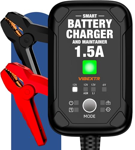 1.5A 6V/12V Car Battery Charger – Automatic Trickle Charger, Battery Maintainer & Desulfator with Overcharge Protection & Temperature Compensation – for Lead Acid, AGM, Gel, Lithium Batteries