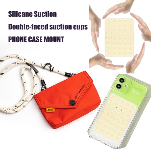 Image of Double Sided Silicone Suction Phone Holder Mount, Silicon Accessory for iPhone and Android, Hands-Free Mirror Shower Phone Holder, TikTok Videos and Selfies (Off-White+Red)