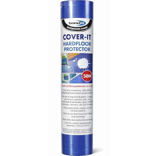 Bond It Cover-It Hard Floor Protector Roll 600mm x 50m Self Adhesive Floor Protection Film Waterproof Temporary Surface Cover for Decorating Building & Renovation Projects