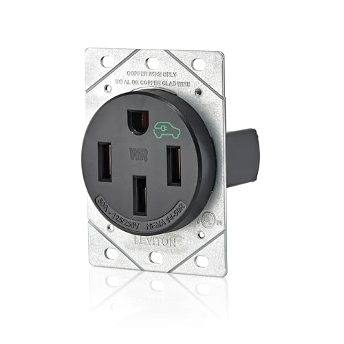 Image of Leviton 50 Amp EV Charging Receptacle /Outlet, Heavy Duty, Weather Resistant, 1450W, Black