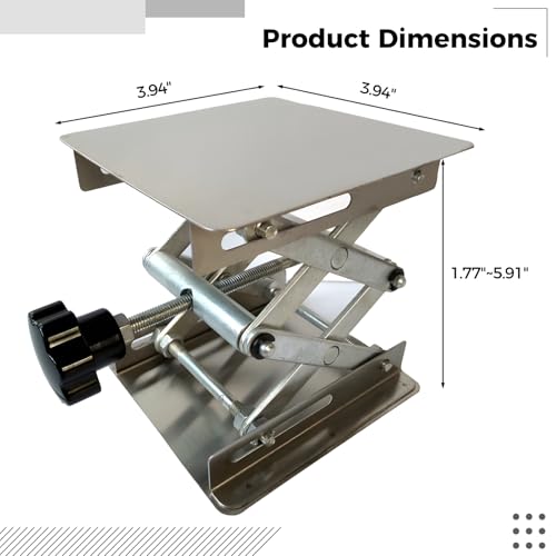 YOFAPA Edelstahl-Labortisch mit Hebevorrichtung, Edelstahl-Laborhebevorrichtung, manuell Verstellbarer Labor-Scherenhubtisch, Hubbereich 1,8 bis 5,9 Zoll, Plattform 4 x 4 Zoll, für den Laborgebrauch