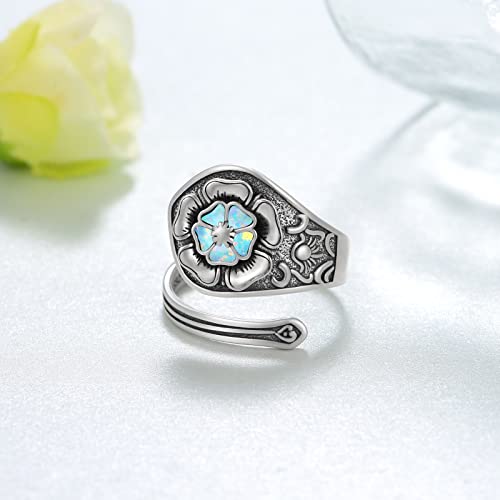 Cvravo Vintage Flower Spoon Ring 925 Sterling Silver Adjustable Opal Spoon Rings Wrap Around Thumb Ring Statement Jewelry For Women Girls #TOP2
