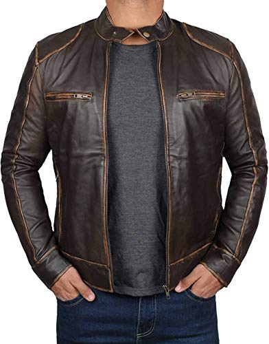 Image of Blingsoul Leather Jacket Men - Real Lambskin Cafe Racer Motorcycle Style Jacket for Mens