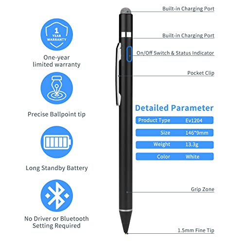 Stylus For Samsung Galaxy Tab A 10.1/10.5/8 Inch 2022 Pencil, Evach Rechargeable Digital Pencil With 1.5Mm Ultra Fine Tip Stylist Pens For Samsung Galaxy Tab A 10.1/10.5/8 Inch 2022,Black #TOP3
