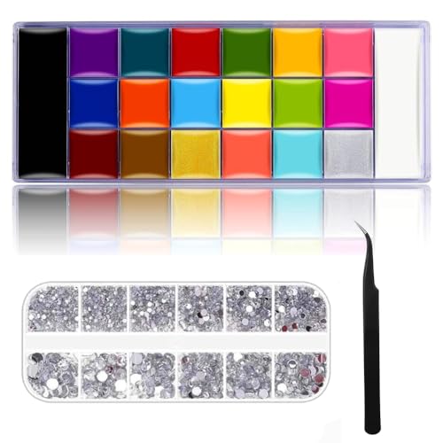 Image of Face Body Paint Set With Rhinestone Set Painting Palette Large Deep Pan Ideal for Halloween Cosplay Party SFX Arty Stage Makeup