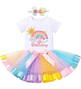 ODASDO Rainbow Boho Baby Girls First Birthday Outfit Romper & Headband Newborn Props