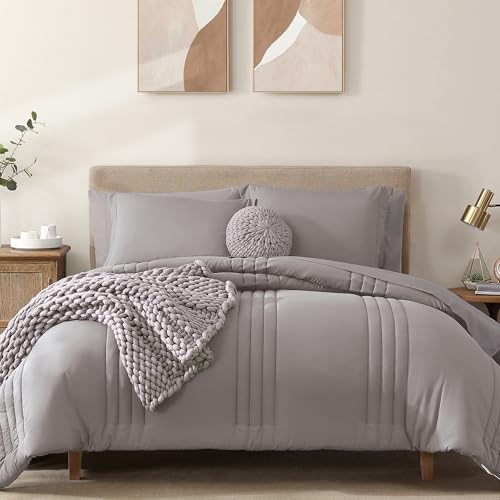 Image of Monbix Full Size Comforter Sets - 7 Pieces Cloud Purple Bed in a Bag Full Bedding Sets with Comforters, All Seasons Comforter Bed Set with Sheets, Pillowcases & Shams