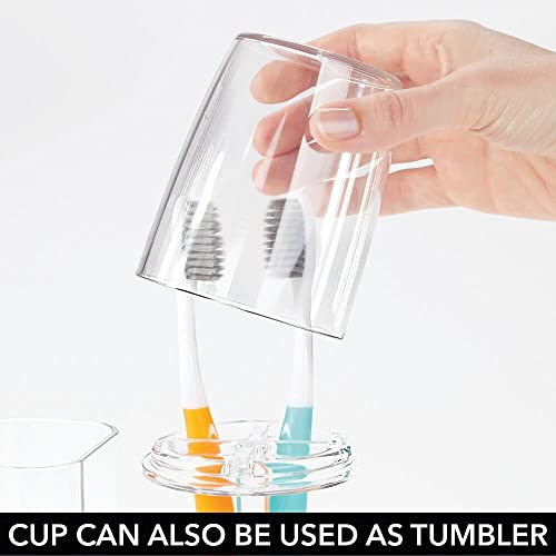 Mdesign Modern Plastic Bathroom Vanity Countertop Toothpaste & Toothbrush Holder Stand With Rinsing Cup/Cover - Dental Center Holds Electric Toothbrushes - Clear #TOP3
