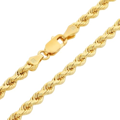 Nuragold 10K Real Yellow Gold 3mm Solid Rope Chain Diamond Cut Necklace (16