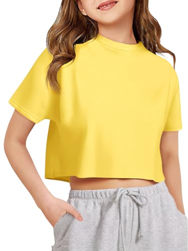 Image of Girls Athletic Oversized Crop Tops Kids Drop Shoulder Short Sleeve T Shirts Workout Tees 5-14 Years